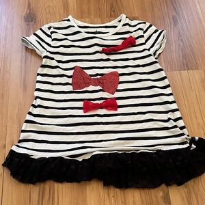 Disney Parks Minnie Mouse Striped T-Shirt with Red Bows and Black Ruffle